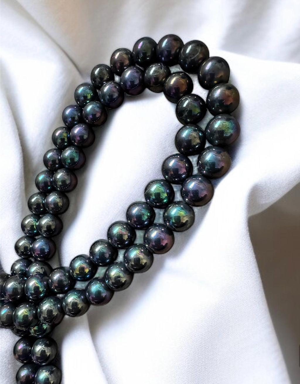 Double Strand Black Iridescent Shell Pearl Necklace