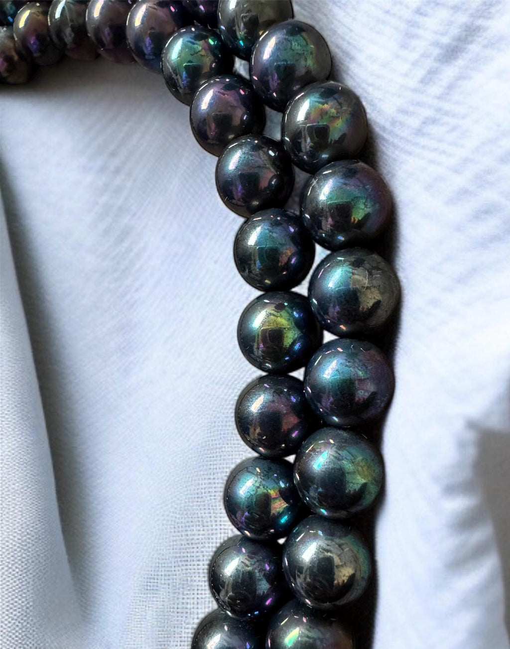 Double Strand Black Iridescent Shell Pearl Necklace