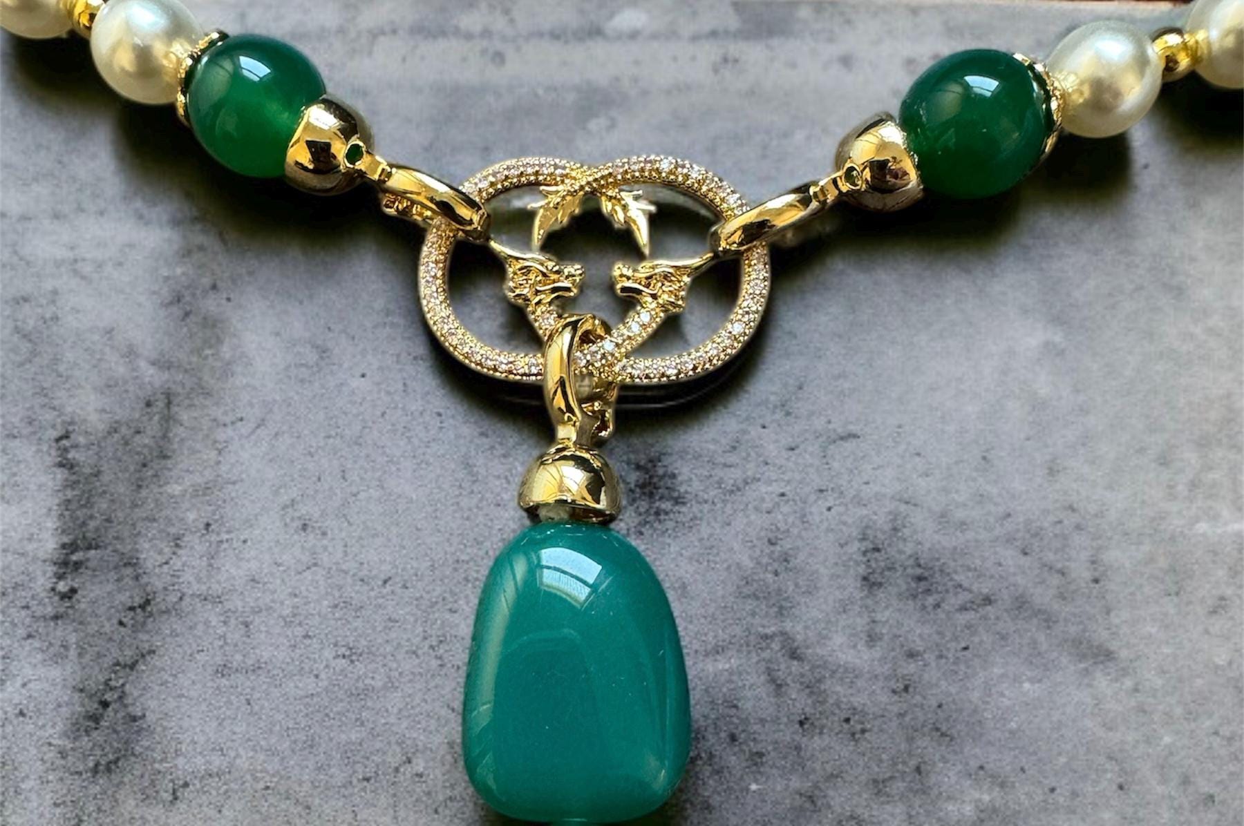 Green Onyx & Pearl Convertible Necklace