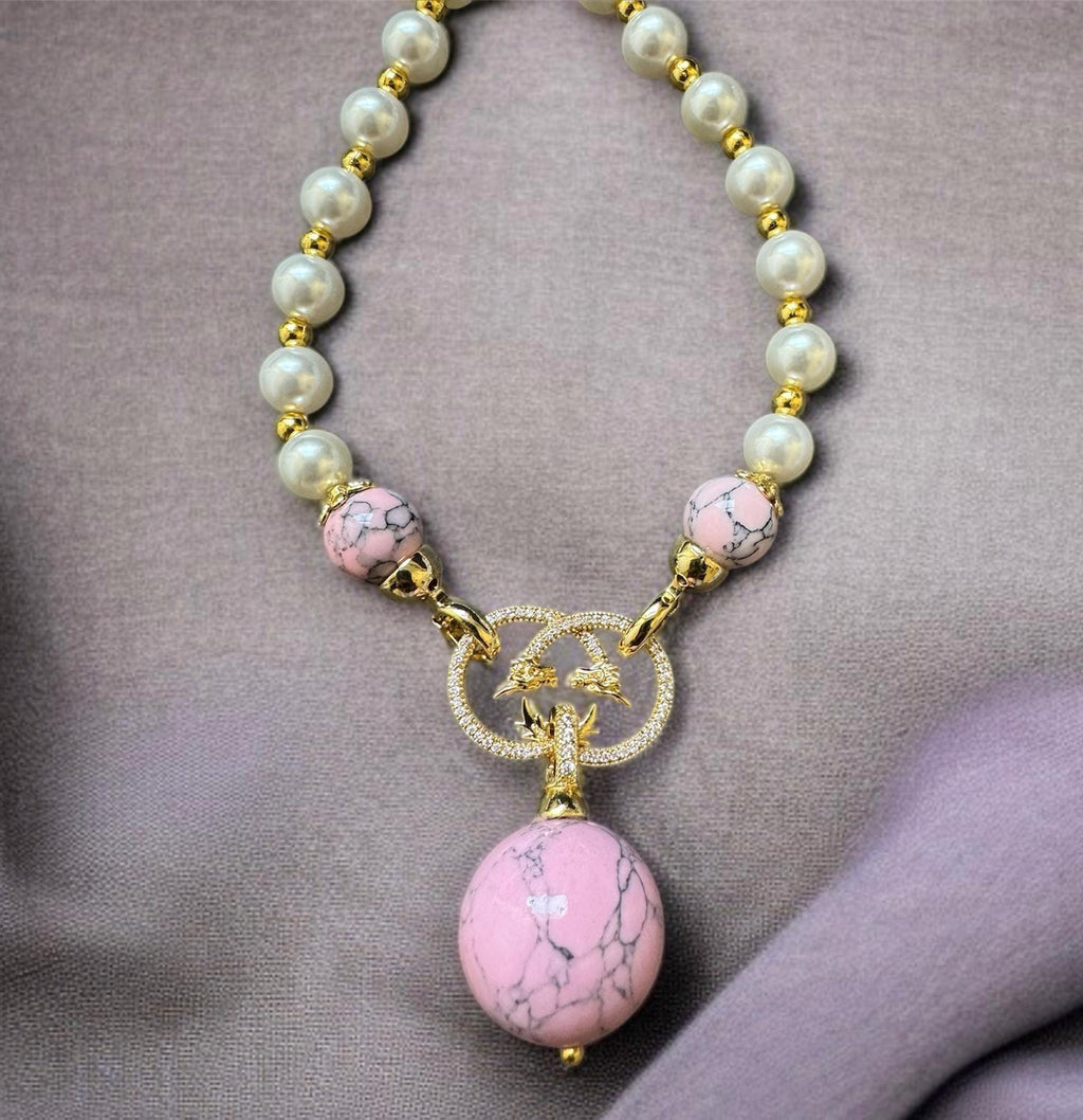 Shell Pearl & Pink Agate Convertible Necklace