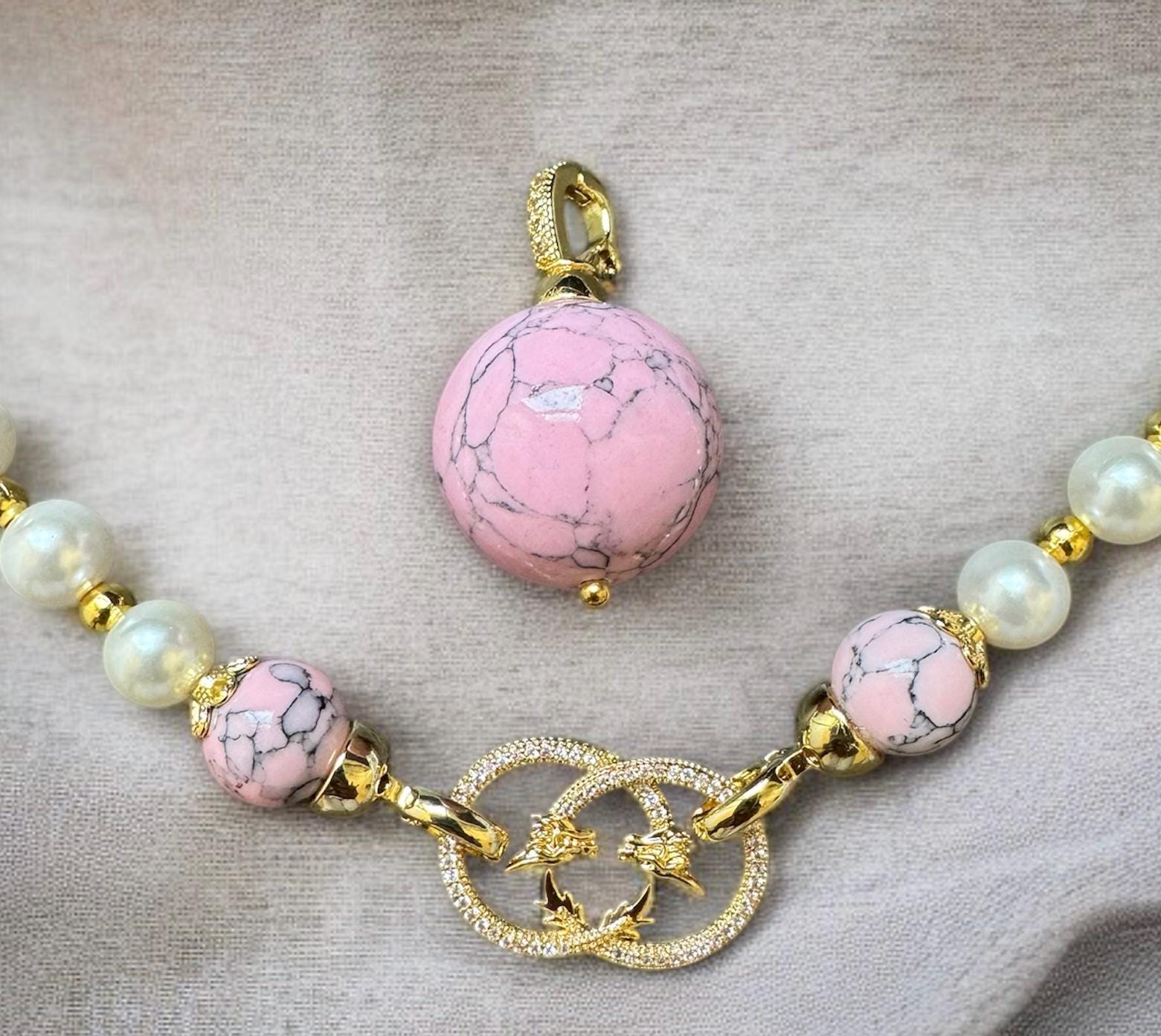 Shell Pearl & Pink Agate Convertible Necklace