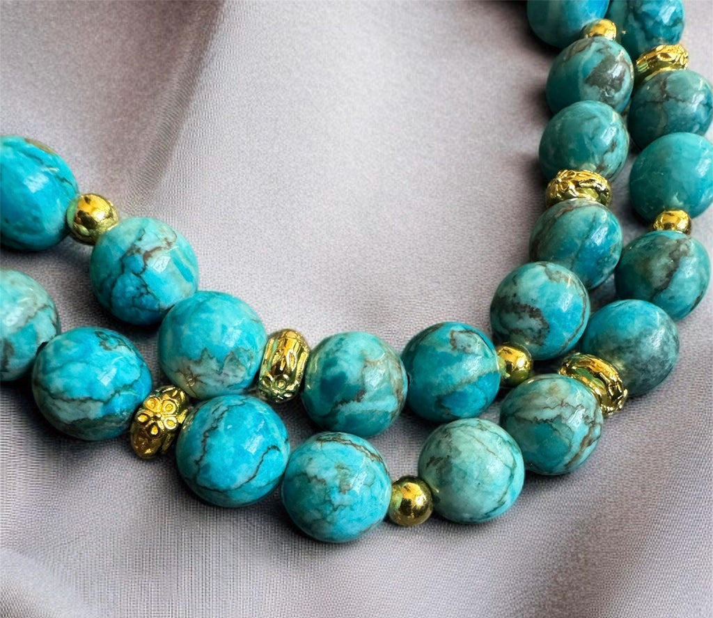 Turquoise & Shell Pearl Necklace with Gold-Tone Bar