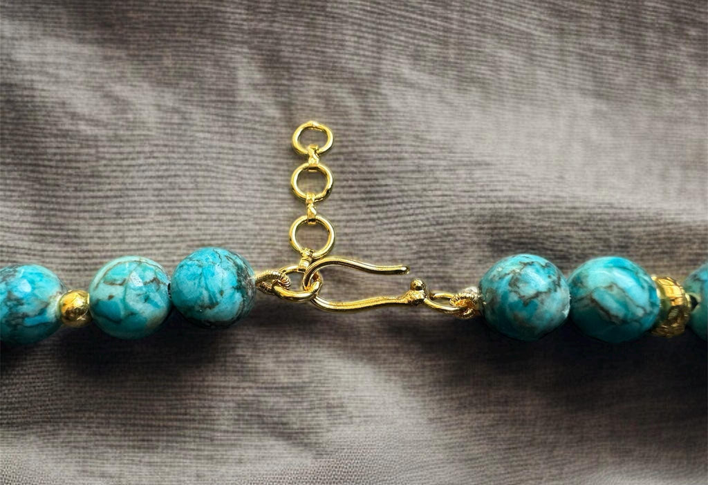 Turquoise & Shell Pearl Necklace with Gold-Tone Bar