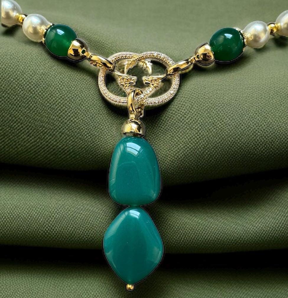 Green Onyx & Pearl Convertible Necklace