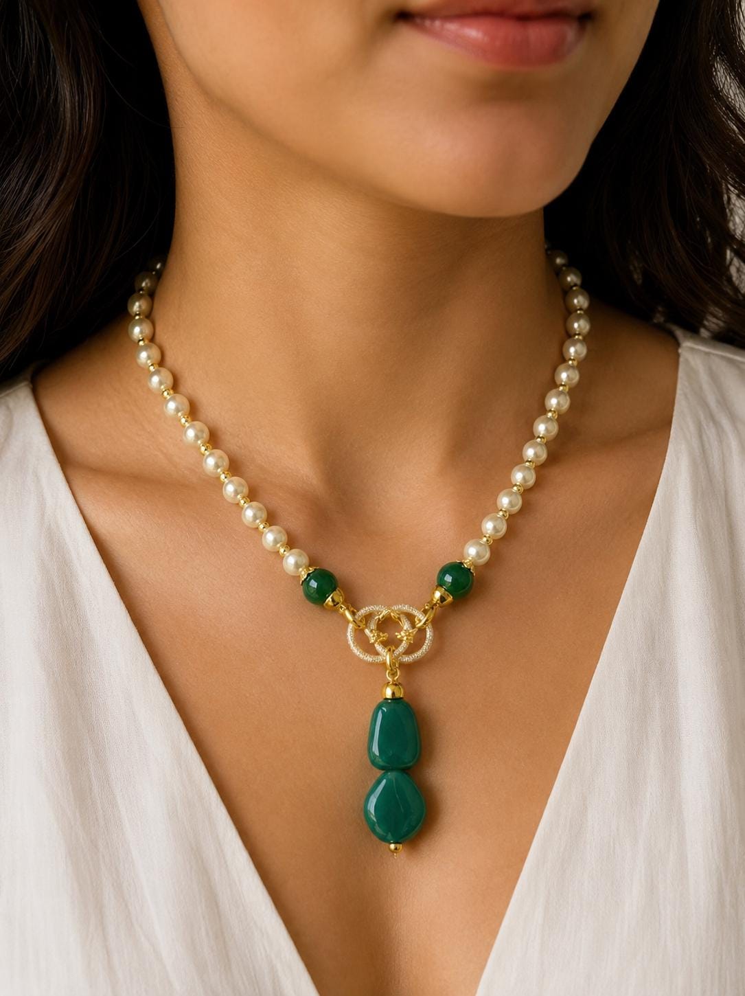 Green Onyx & Pearl Convertible Necklace