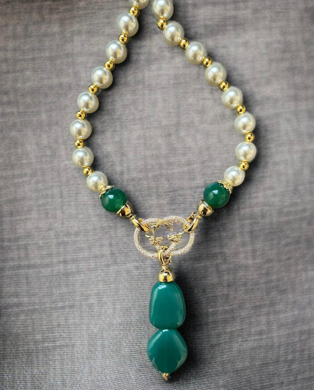 Green Onyx & Pearl Convertible Necklace