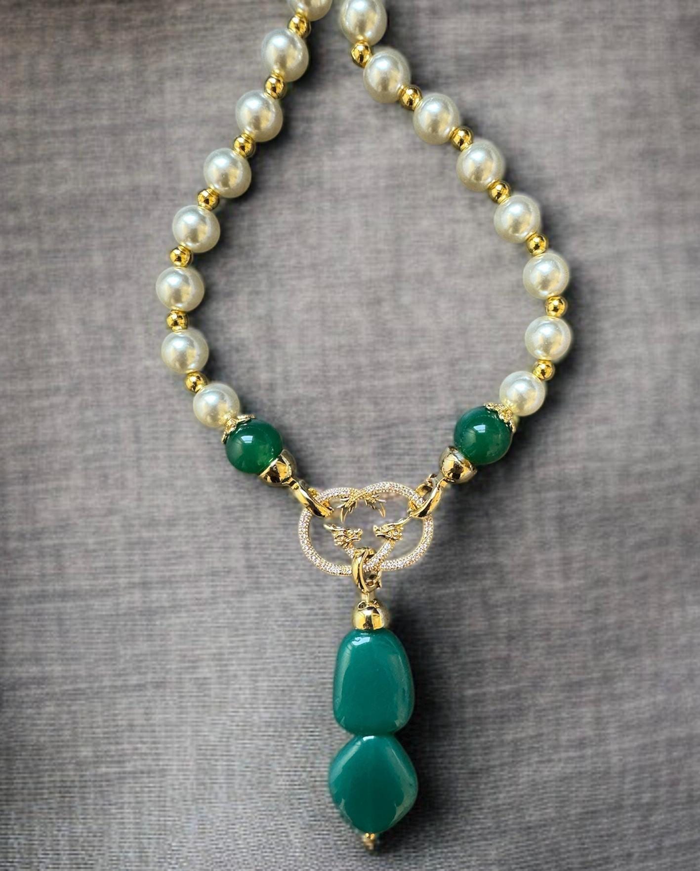 Green Onyx & Pearl Convertible Necklace