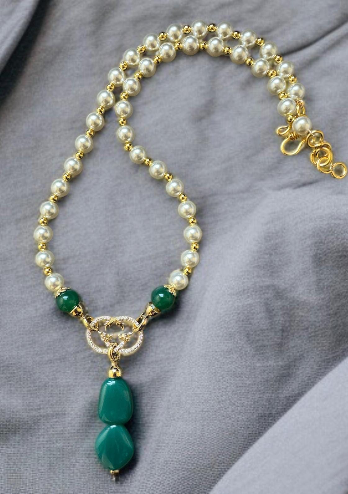 Green Onyx & Pearl Convertible Necklace