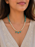 Turquoise & Shell Pearl Necklace with Gold-Tone Bar