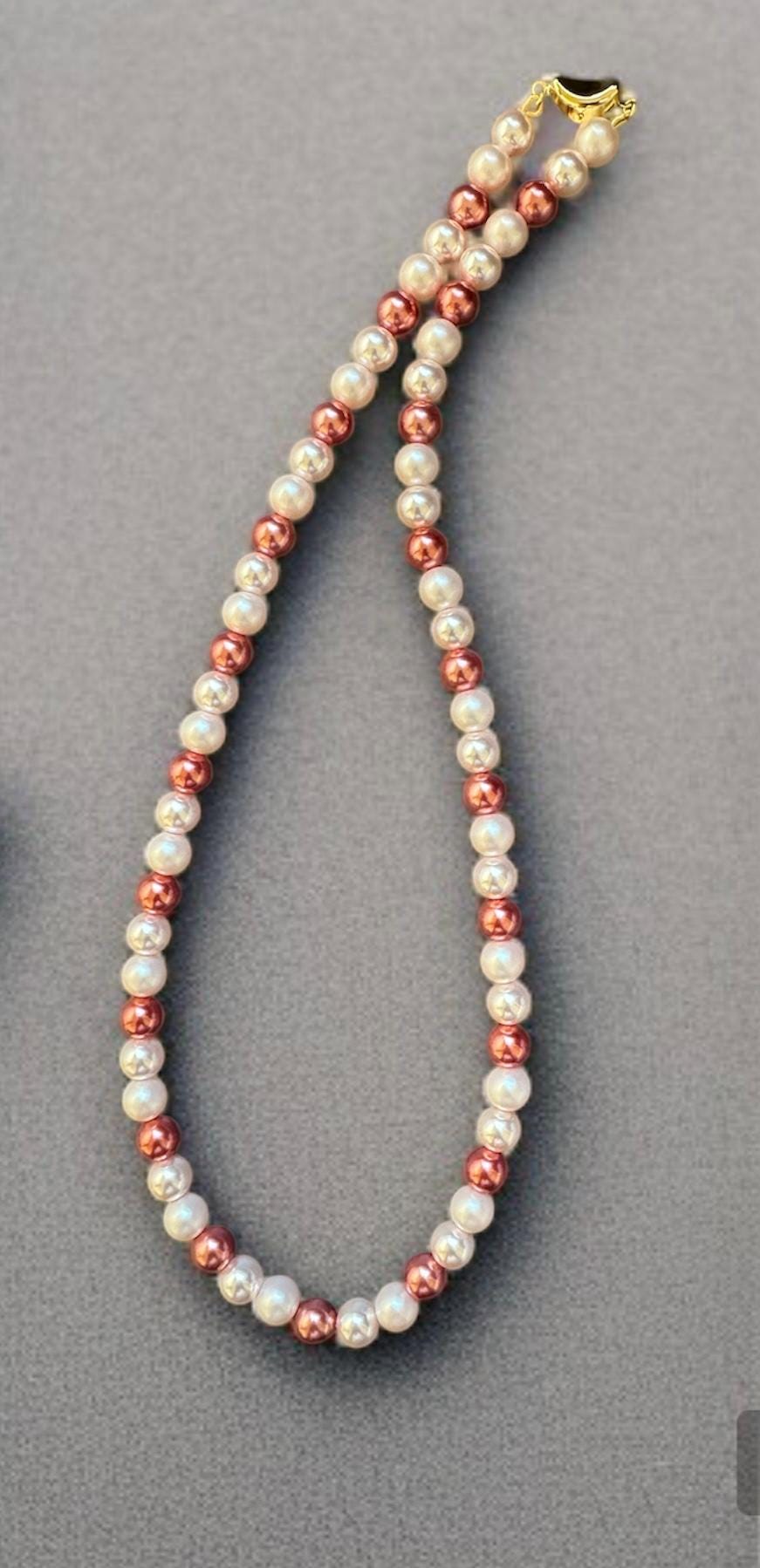 Red & Rose Gold Shell Pearl Necklace