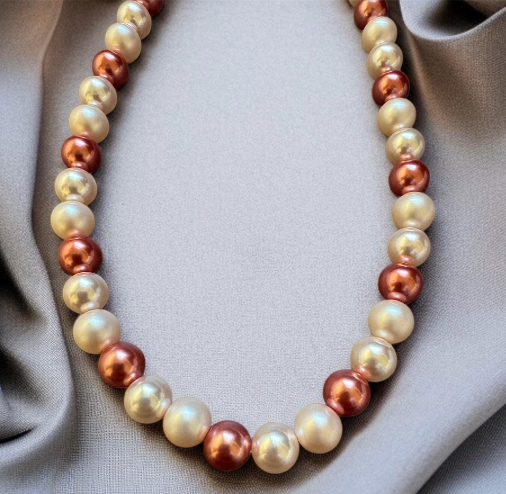Red & Rose Gold Shell Pearl Necklace