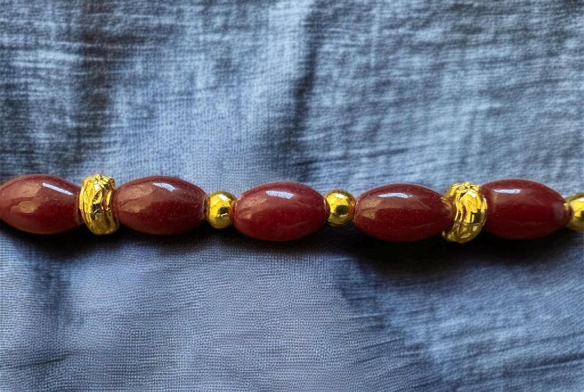 Red Jade Necklace with Gold Filigree Accents