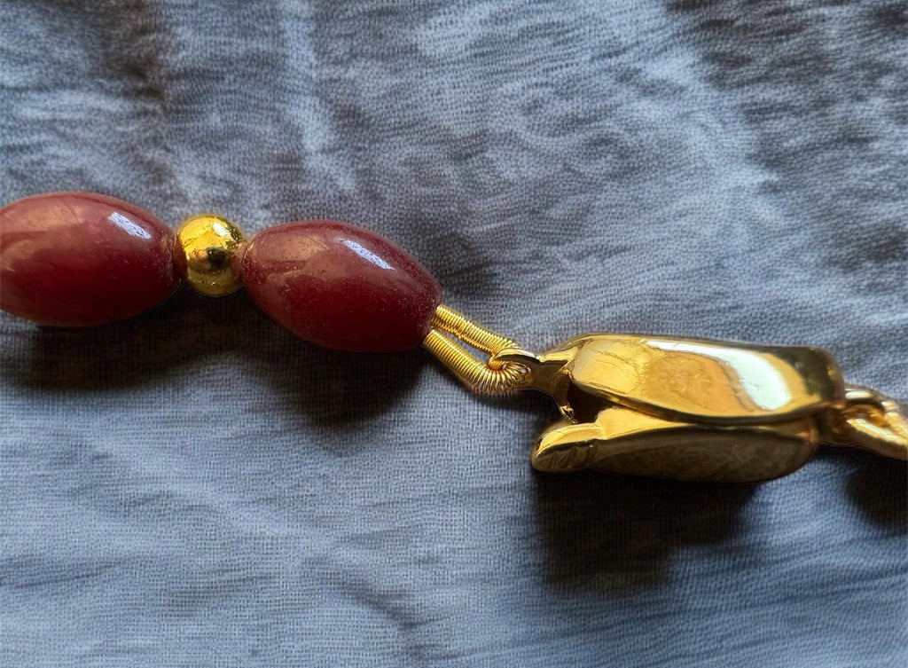 Red Jade Necklace with Gold Filigree Accents