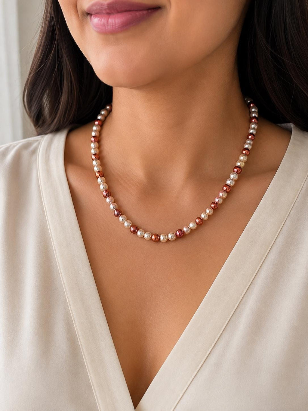 Red & Rose Gold Shell Pearl Necklace