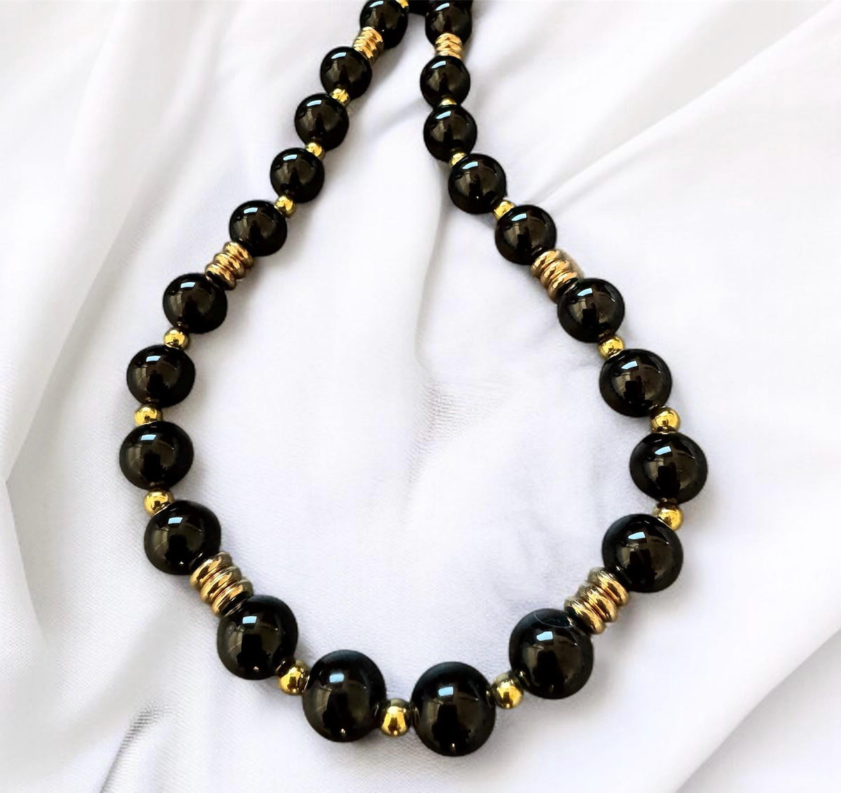 Black Onyx Necklace with Gold Accents
