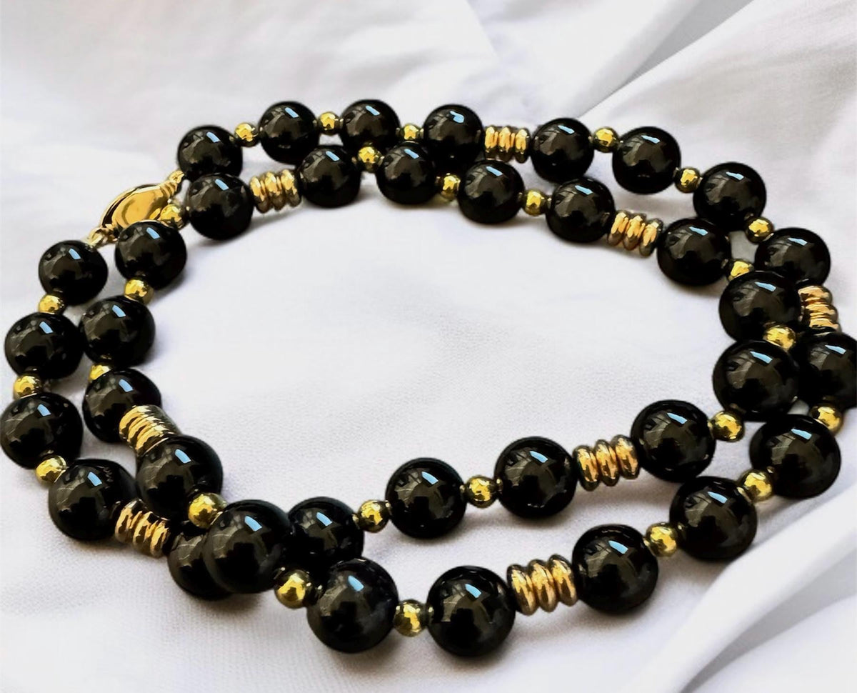 Black Onyx Necklace with Gold Accents