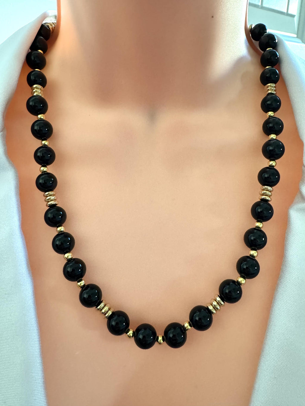 Black Onyx Necklace with Gold Accents
