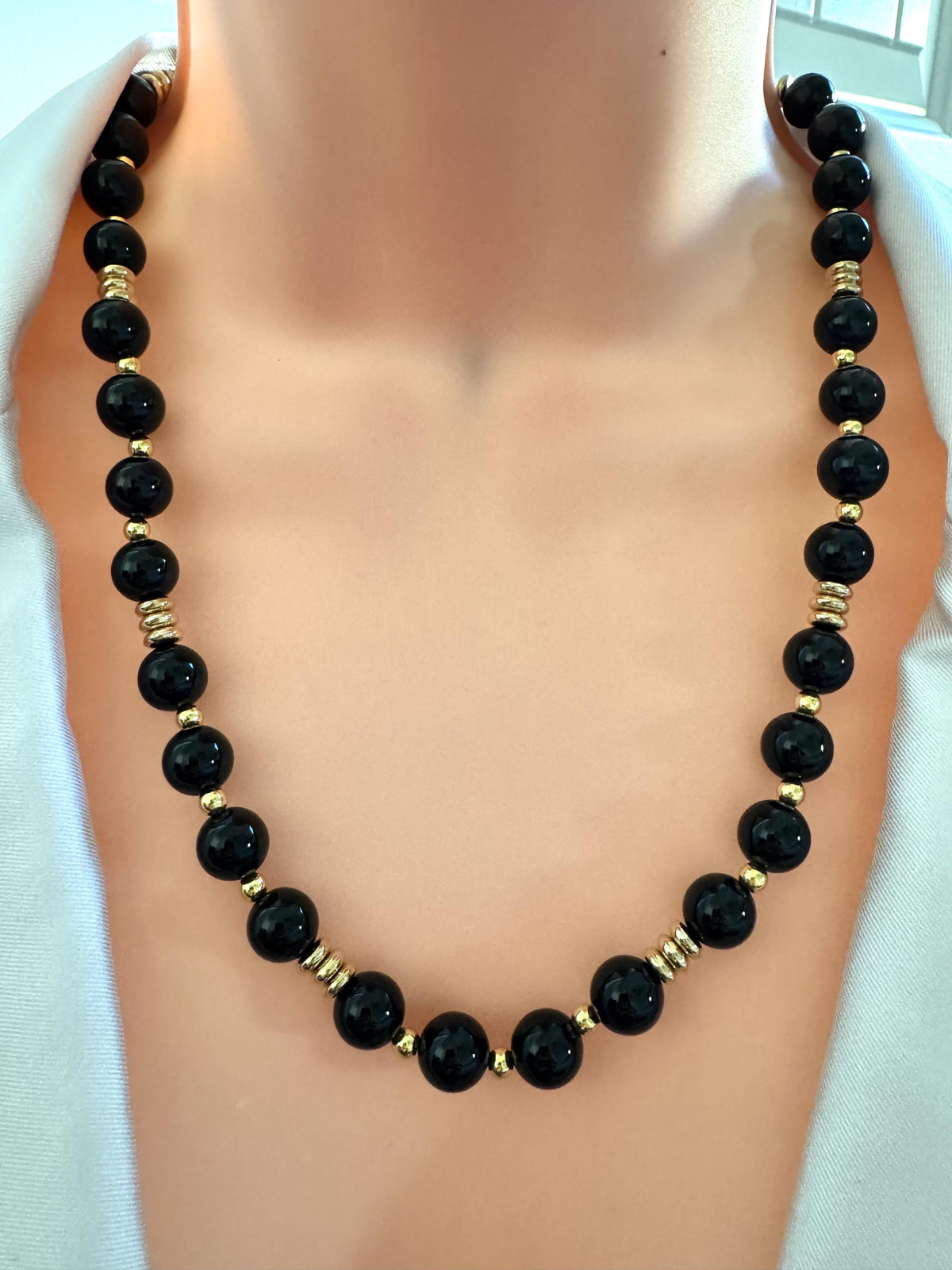Black Onyx Necklace with Gold Accents