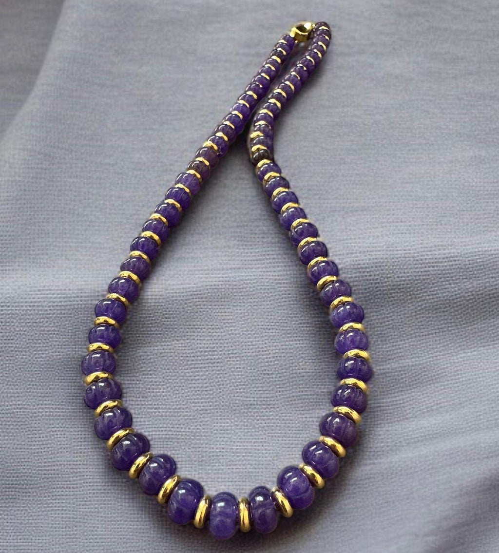 Amethyst Necklace with Melon Beads & Gold Spacers