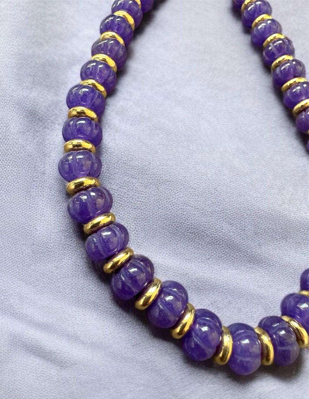 Amethyst Necklace with Melon Beads & Gold Spacers