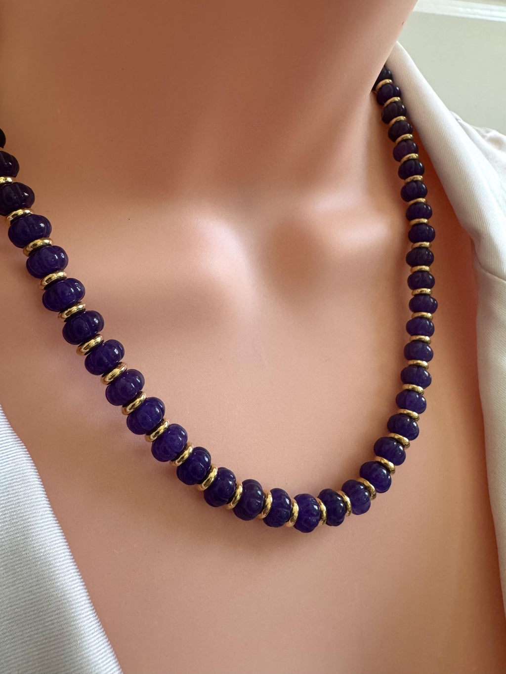 Amethyst Necklace with Melon Beads & Gold Spacers