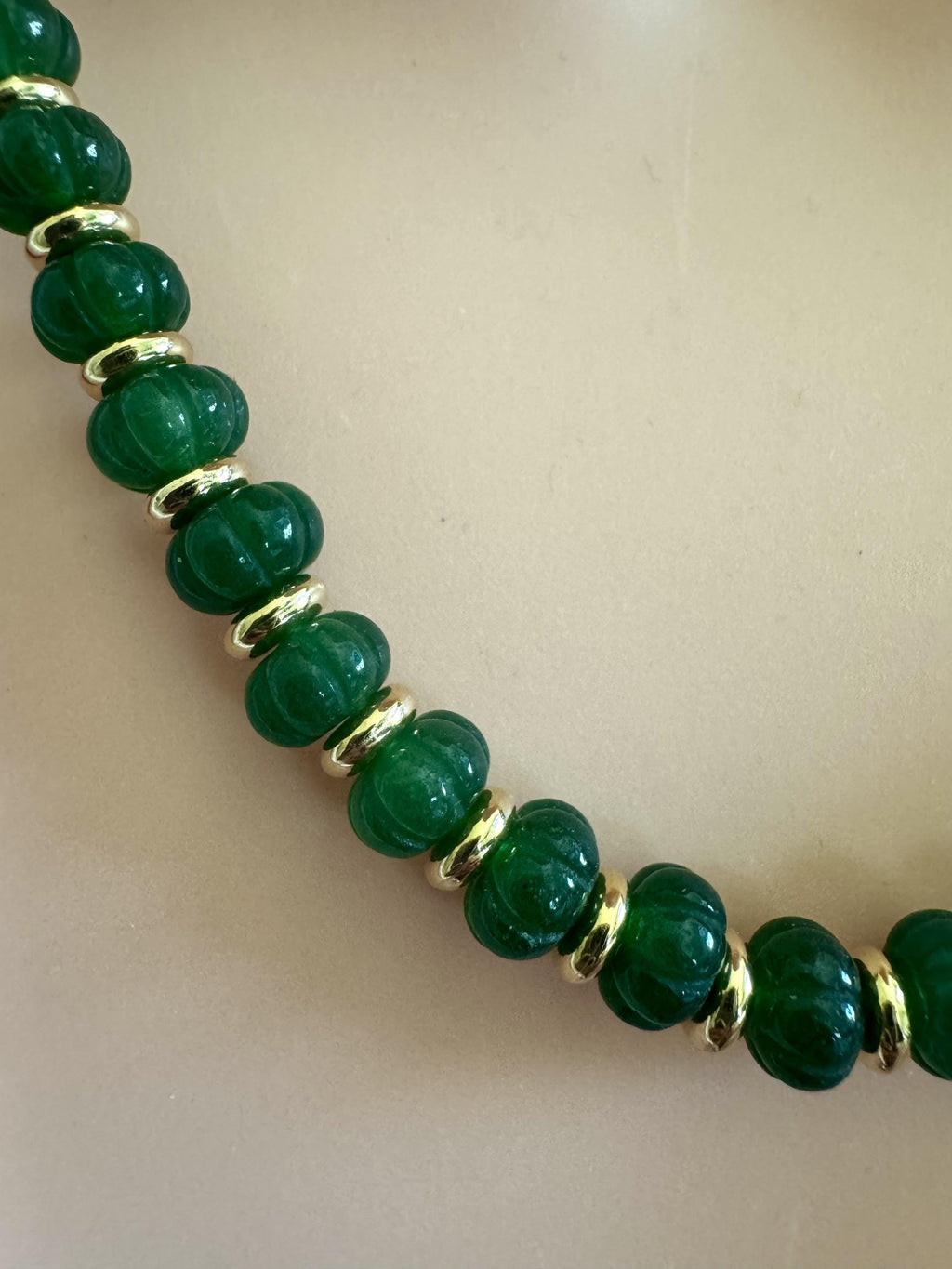 Melon Green Jade Necklace with Gold Spacers