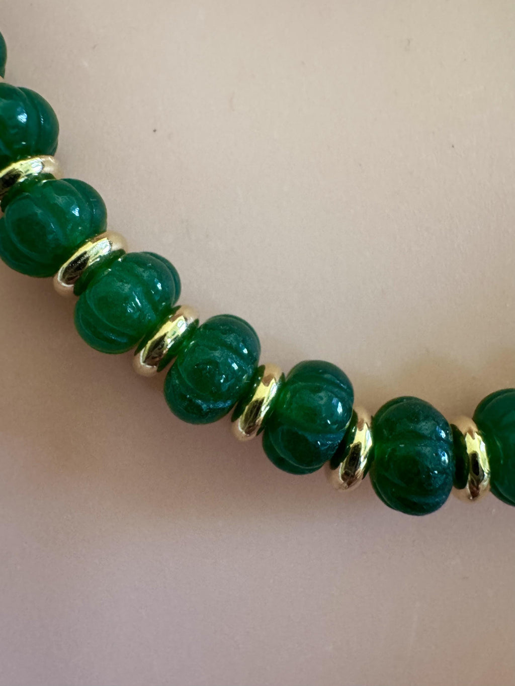 Melon Green Jade Necklace with Gold Spacers