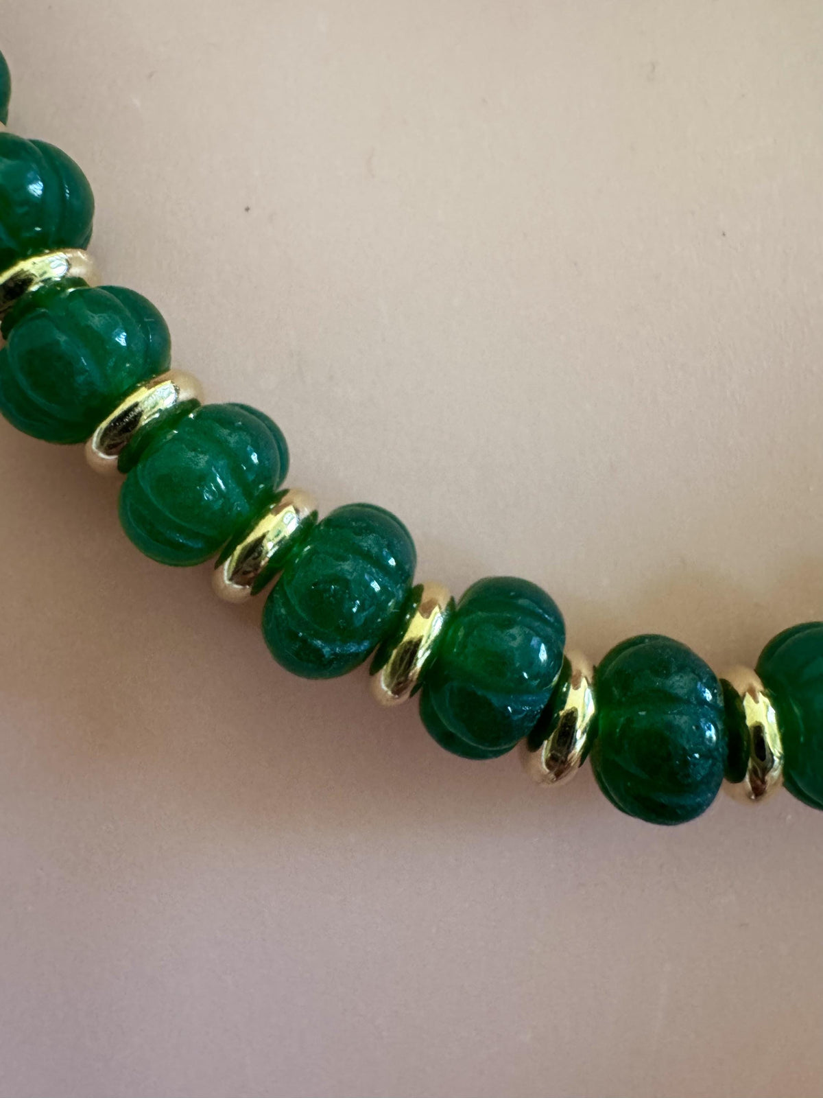Melon Green Jade Necklace with Gold Spacers