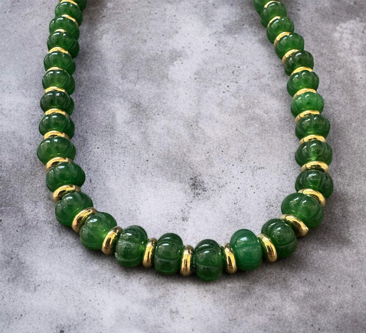 Melon Green Jade Necklace with Gold Spacers