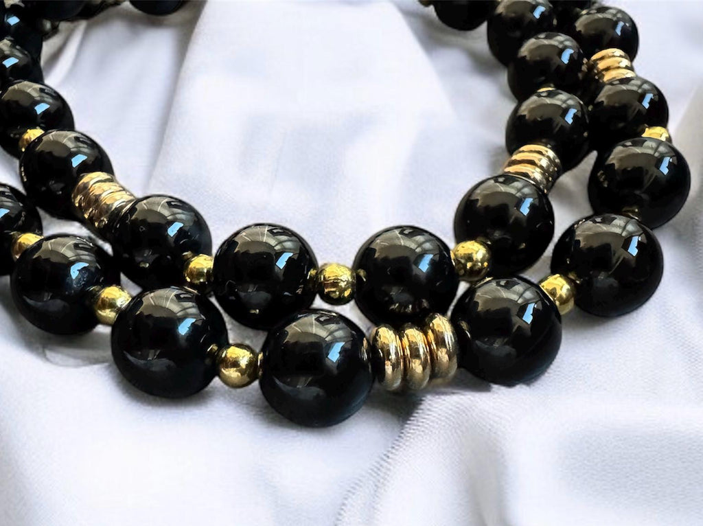 Black Onyx Necklace with Gold Accents