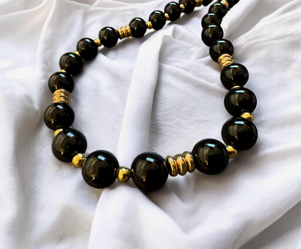 Black Onyx Necklace with Gold Accents