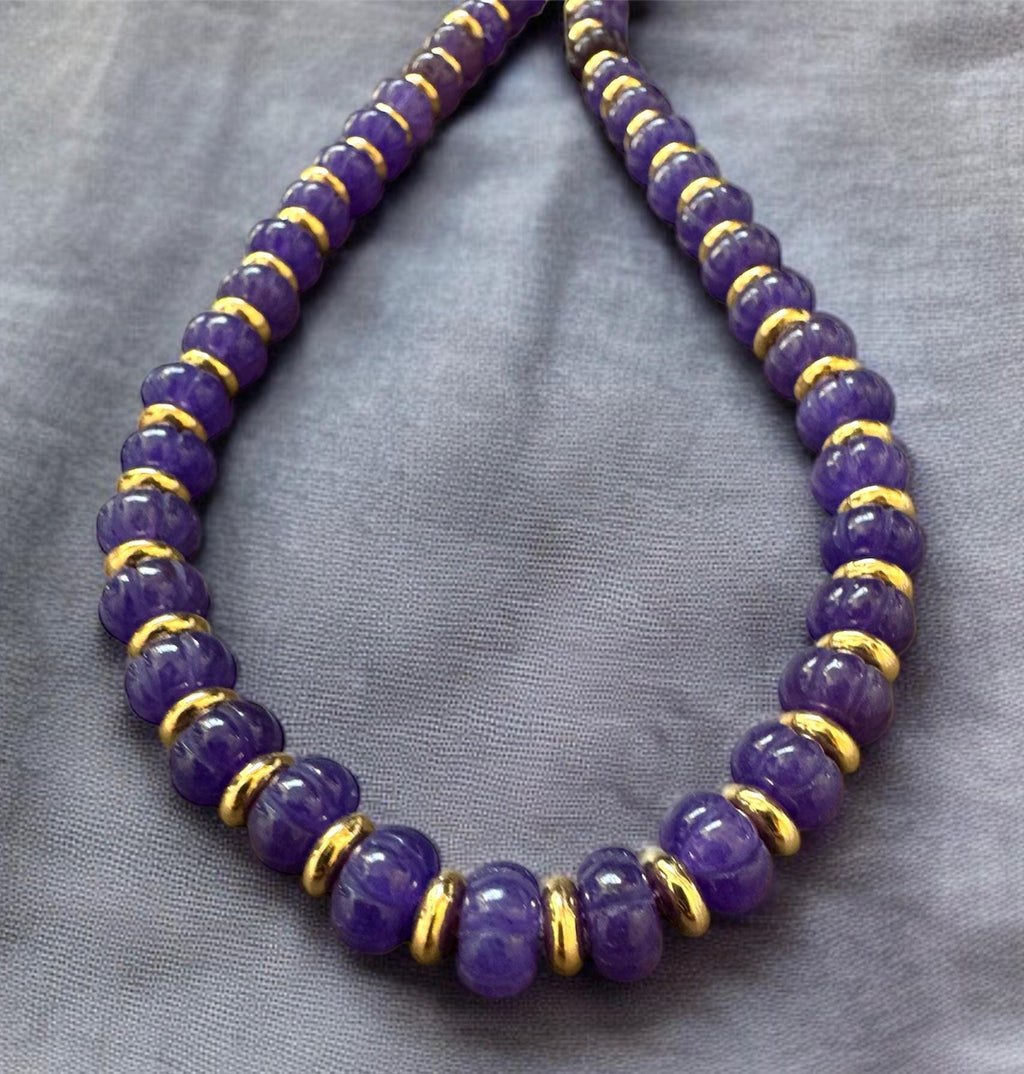 Amethyst Necklace with Melon Beads & Gold Spacers
