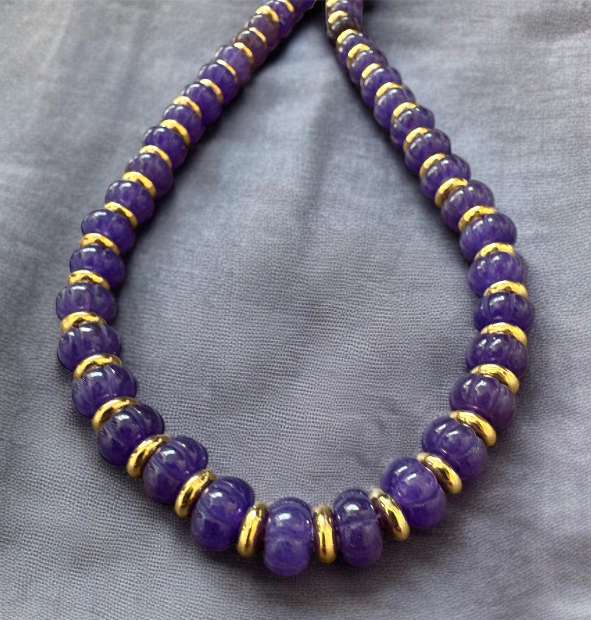 Amethyst Necklace with Melon Beads & Gold Spacers