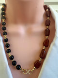 Black Onyx & Red Jasper Necklace with Gold Accents