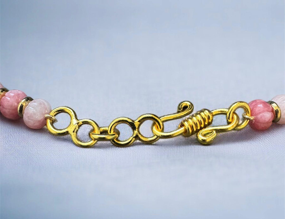 Melon Pink Gemstone Necklace with Gold Accents