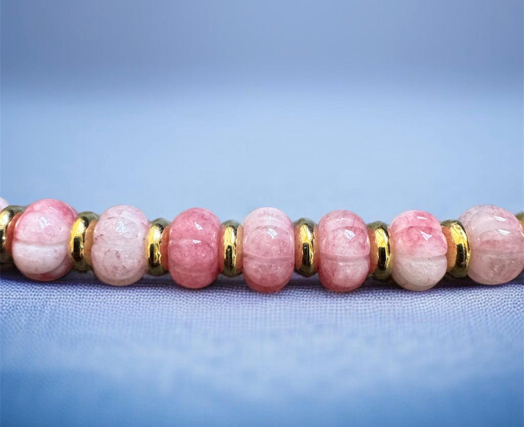 Melon Pink Gemstone Necklace with Gold Accents