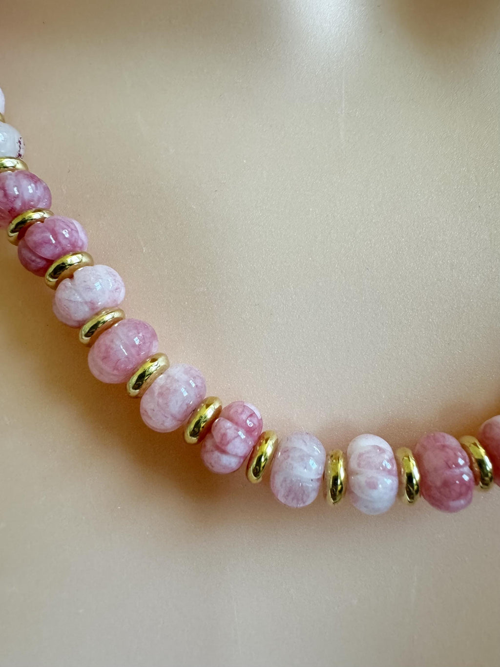 Melon Pink Gemstone Necklace with Gold Accents