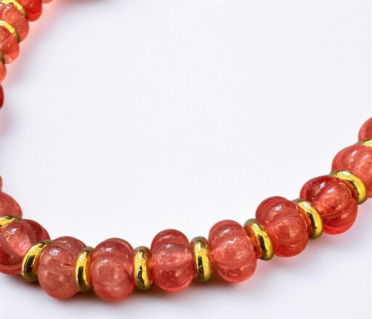 Raspberry Pink Gemstone Bead Necklace with Gold Accents