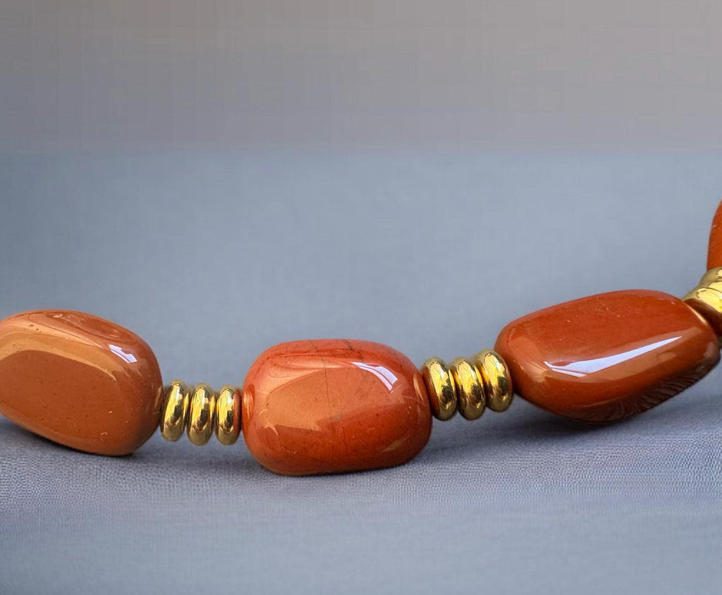Black Onyx & Red Jasper Necklace with Gold Accents