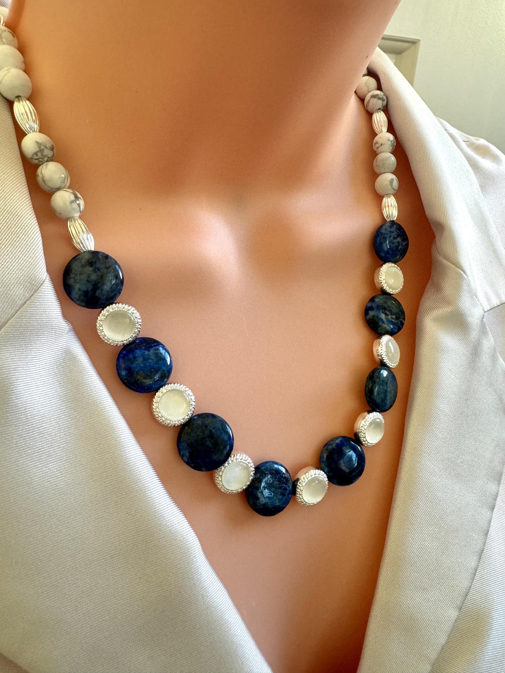 Lapis Lazuli Coin & Howlite Necklace