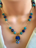 Turquoise & Lapis Lazuli Necklace with Floral Pendant