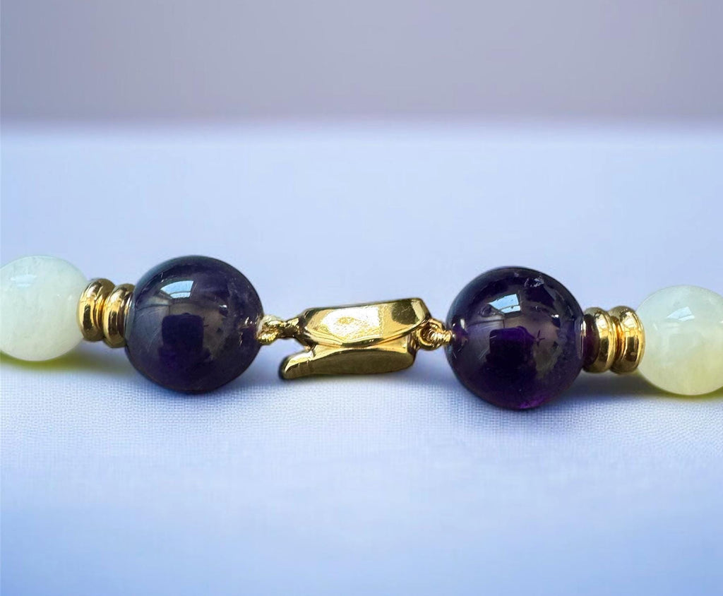 Amethyst & Moonstone Necklace with Gold Accents