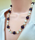 Amethyst & Moonstone Necklace with Gold Accents