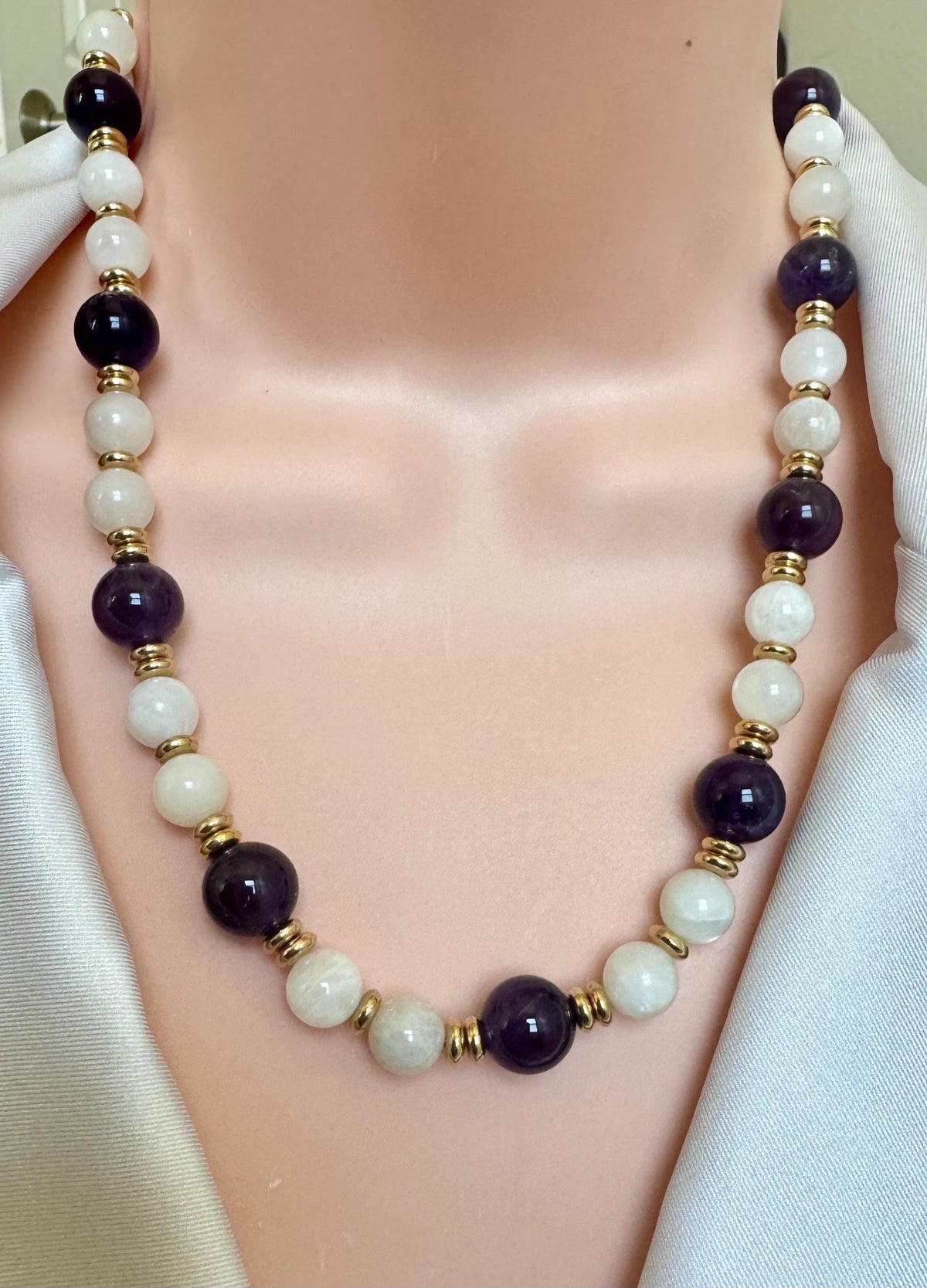 Amethyst & Moonstone Necklace with Gold Accents